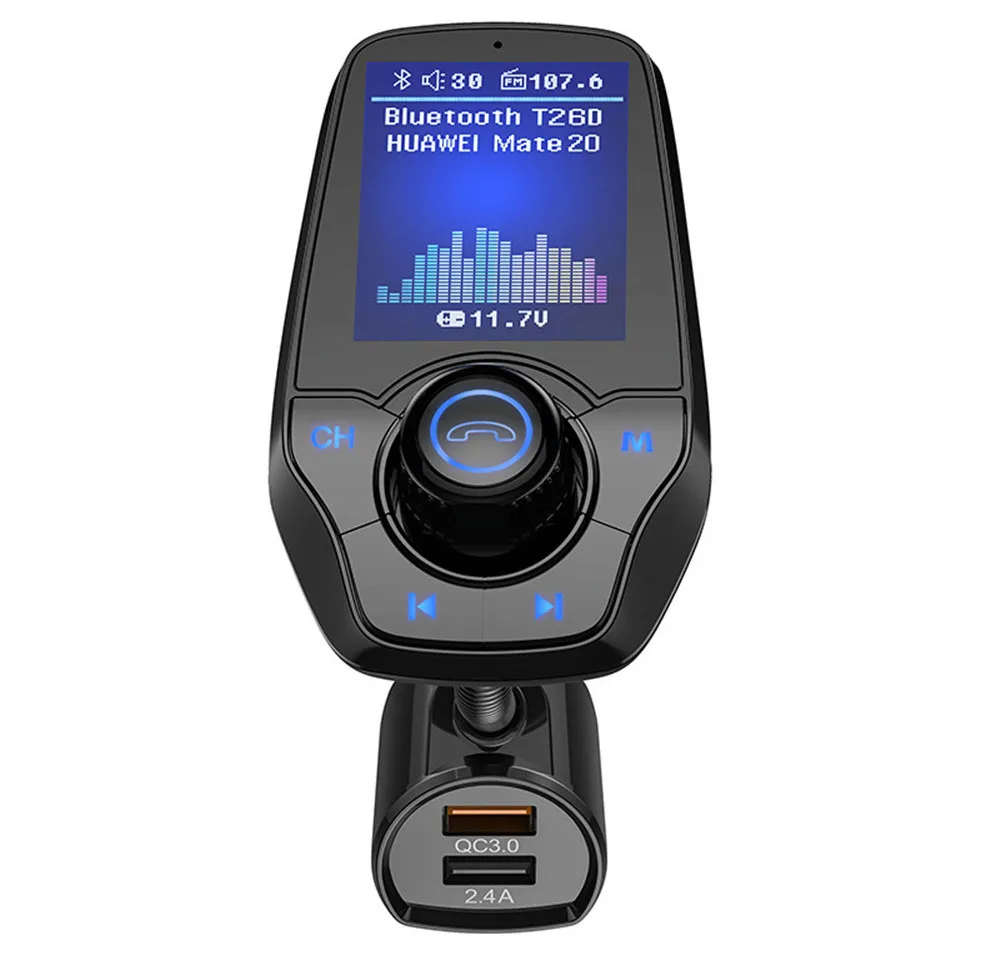 Автомобильный Bluetooth fm-передатчик без рук MP3-плеер цветной большой экран пусковой приемник QC3.0 Bluetooth радио передатчик T26D