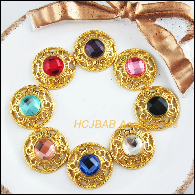 

16Pcs Gold Color Flower Mixed Round Crystal Charms Connectors 18mm