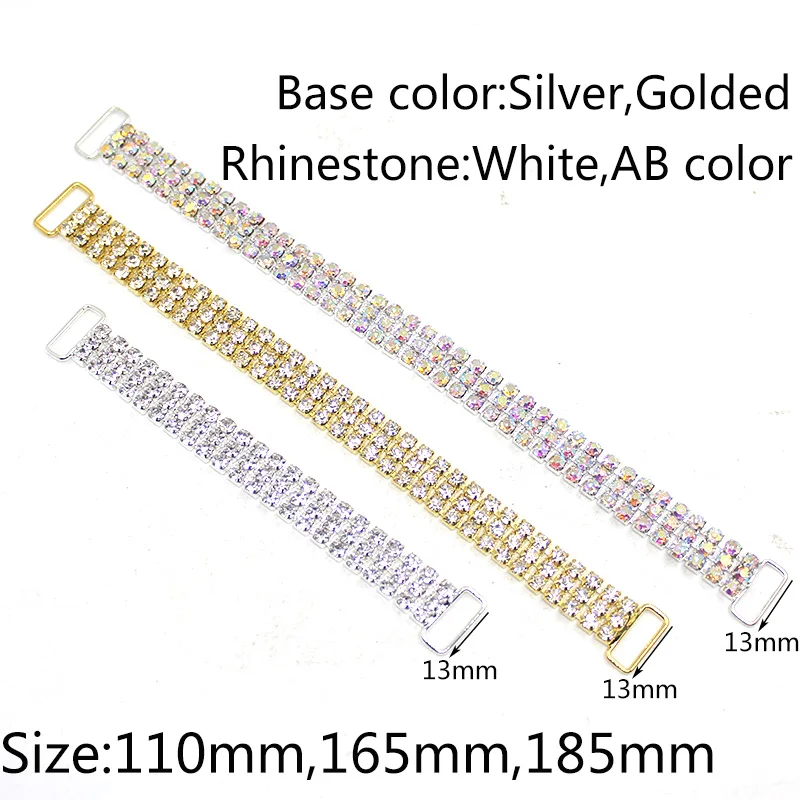 2 pieces/batch 3 Sizes 3 rows Rhinestone Chain Connector Crystal Swimming Bikini Decoration Crafts Diy Clothing Accessories