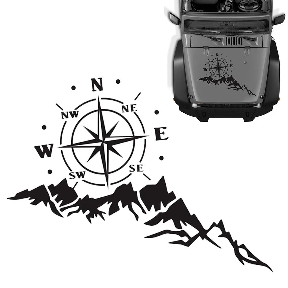 

Vinyl Car Sticker Auto Black Body Compass Decoration Door Hood Mountain