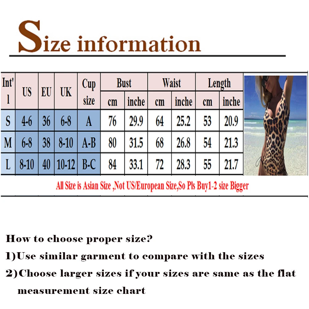 

Sexy Women One Piece Swimsuit Push Up Bikini High Cut Monokini Swimwear Beachwear Deep V Neck Leopard Print String Bandage