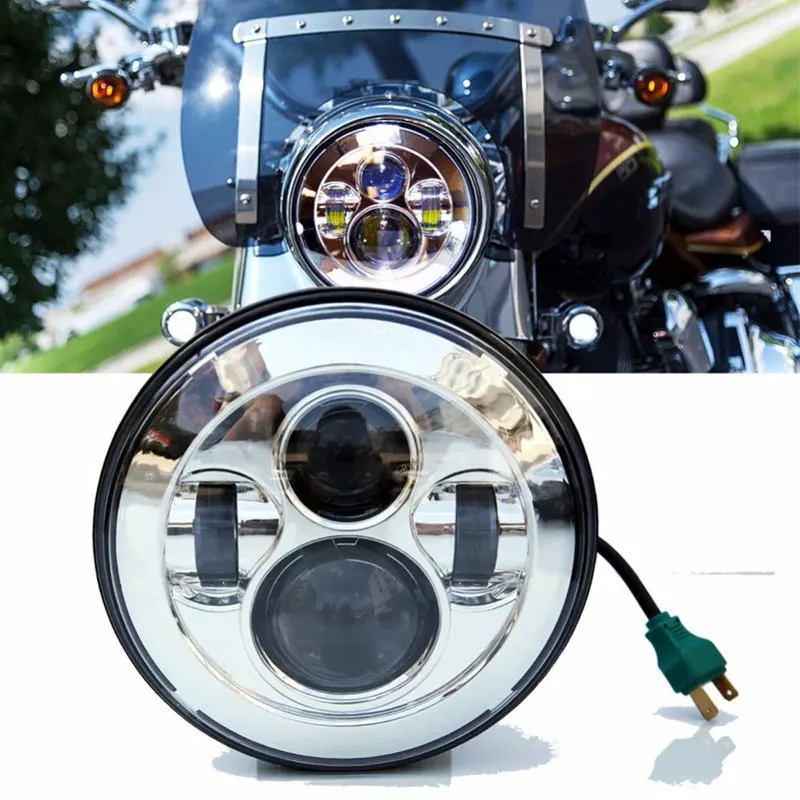 Chrome 7" Projector Motor 40W Hi/Lo Beam LED Headlight Lamp for Motorcycle 14-later Touring and Trike models |