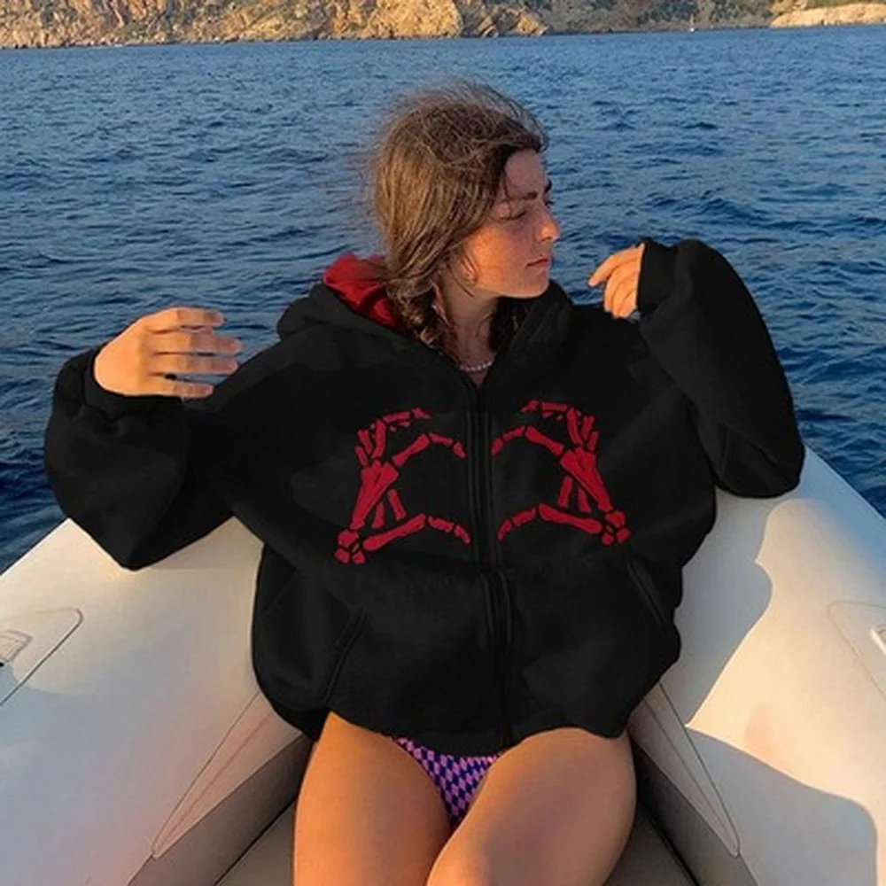 Куртка WeiYao в стиле Харадзюку с принтом на молнии толстовки большого размера