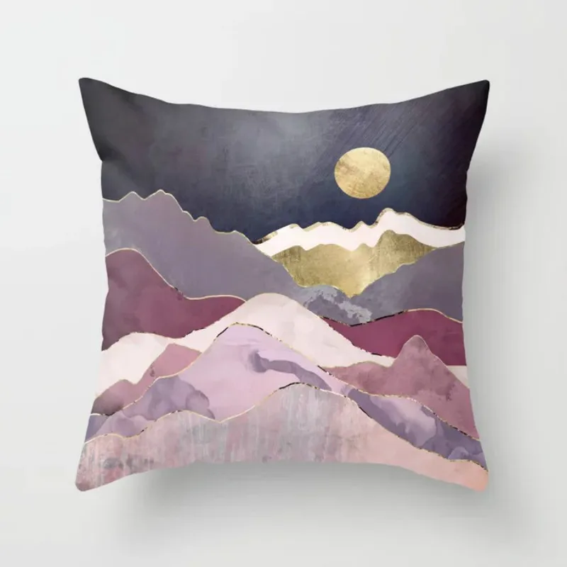 

Golden Mountain Pillow Cover Sunset Scenery Print Pillow Case Decorative Home Sofa Pillow Cushion Cover Waist Cushion Cover