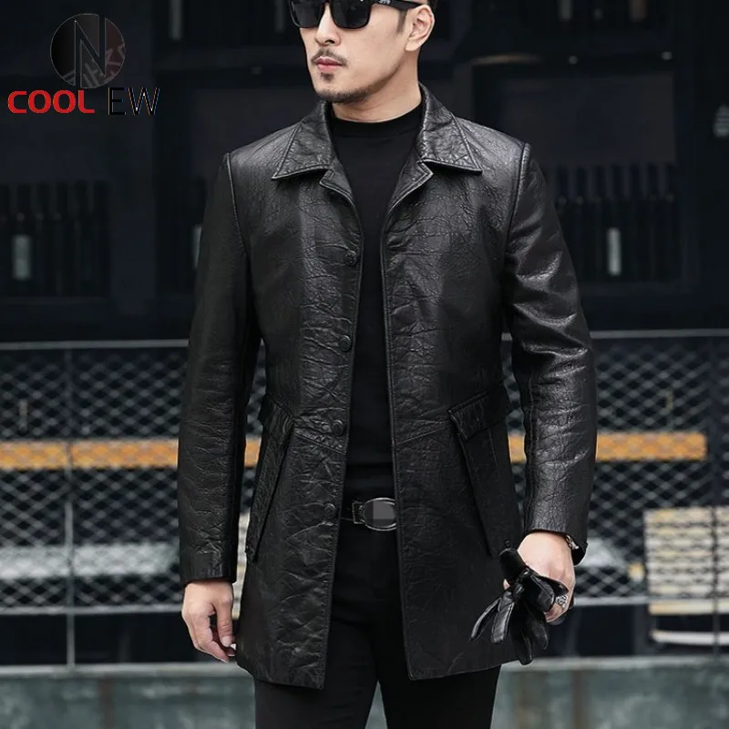 

Luxury Brand Men Real Leather Long Jacket Streetwear Slim Single Breasted Business Sheepskin Coat Winter Down Coat Plus Size 6XL
