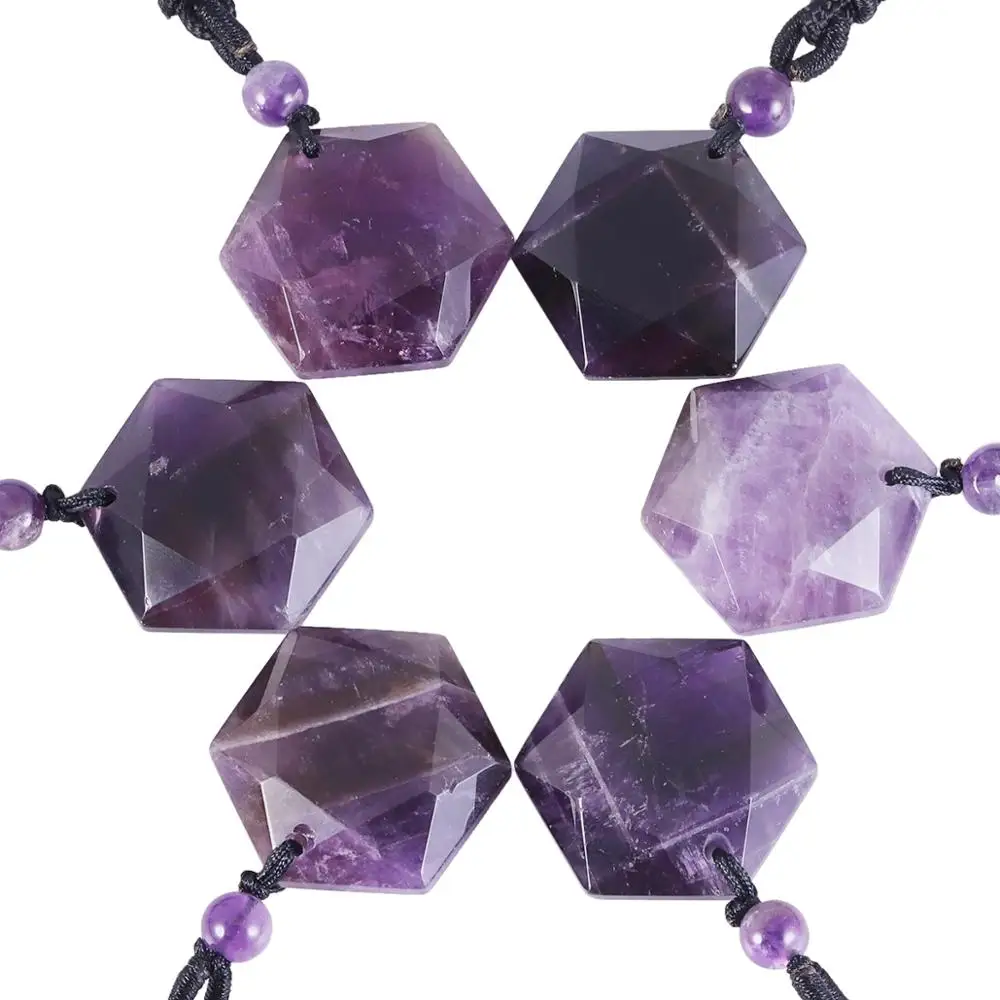 

TUMBEELLUWA Healing Crystal/Stone Six-pointed Star Faceted Pendant Necklaces,Reiki Balancing Energy Stone Cord Unisex Jewelry