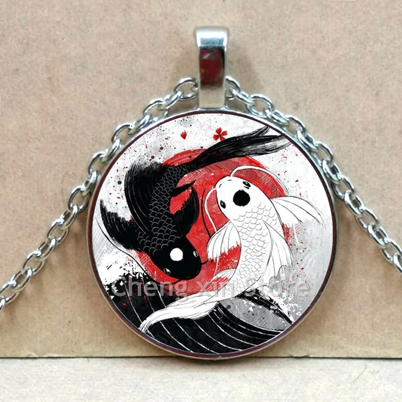 Инь и Янь рыбы Цепочки ожерелья тайский серебряный кулон китайский даосизм Багуа