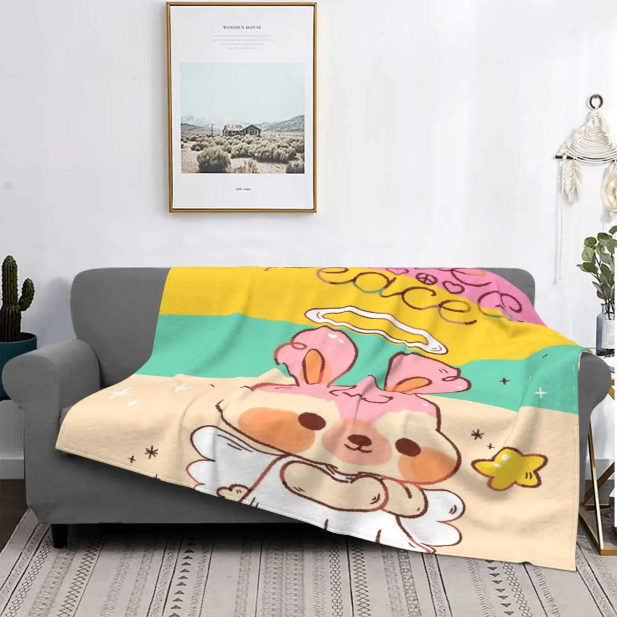 

Love & Peace-Manta de lirio de conejo, colcha de cama a cuadros, manta mullida a cuadros con капуcha, colcha de verano