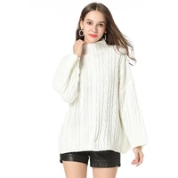 autumn and winter new half high neck cable flower womens sweater loose ladies knit bottoming shirt ladies clothing sweater