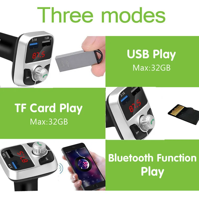 Bluetooth fm-передатчик 4,2 MP3 плеер Handsfree автомобильный комплект Поддержка TF карты U диск QC2.0 3.1A Быстрый двойной USB зарядное устройство адаптер питания