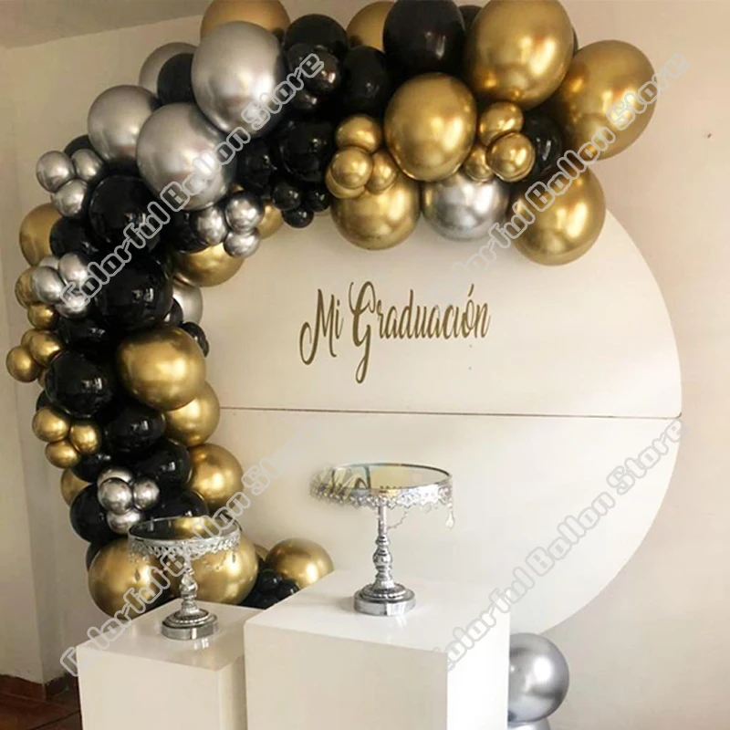 

95 шт. Золотой Серебряный фон для свадьбы дня рождения вечеринки детский душ Белый Черный праздничный ужин воздушный шар арочная гирлянда