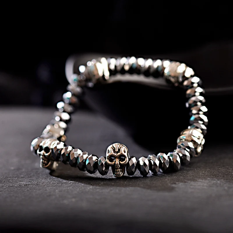 Классический черный гематит Скелет Шарм мужской браслет для мужчин Bileklik из