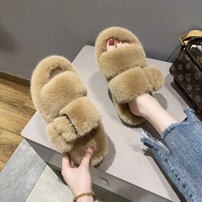 

Women Winter Slippers Furry Warm Platform Plush House Shoes Indoor Outdoor Faux Fur Fuzzy Slip on Breathable Footwear Pantuflas