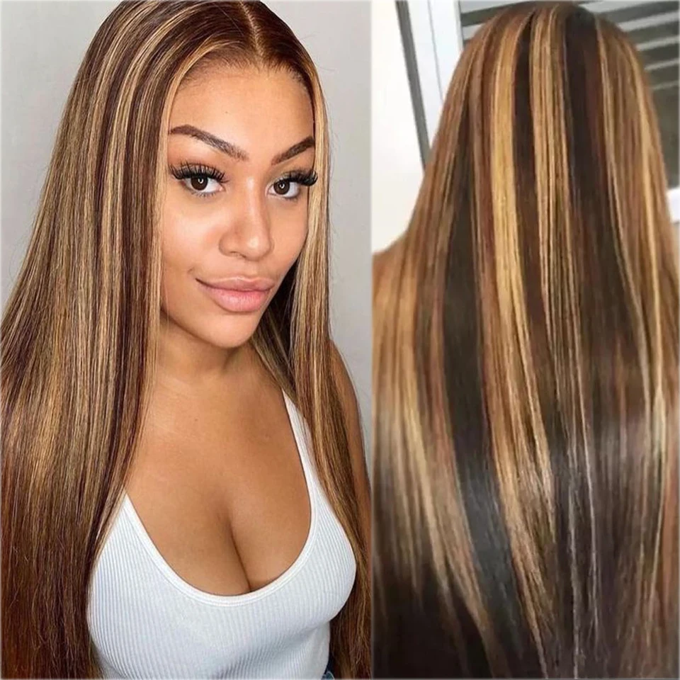 

Парик Омбре медово-светлый парик 180 плотность прямой парик человеческие волосы прозрачные кружевные парики бразильские T части дешевые чел...