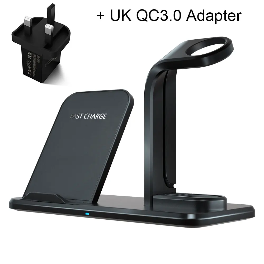 Add UK Adapter Беспроводная подставка для зарядного устройства 3 в 1 беспроводная зарядная док-станция QI для Apple Watch iPhone Xs X Max XR 8 Plus iWatch 1 2 3 4 AirPods - Цвет: Add UK Adapter