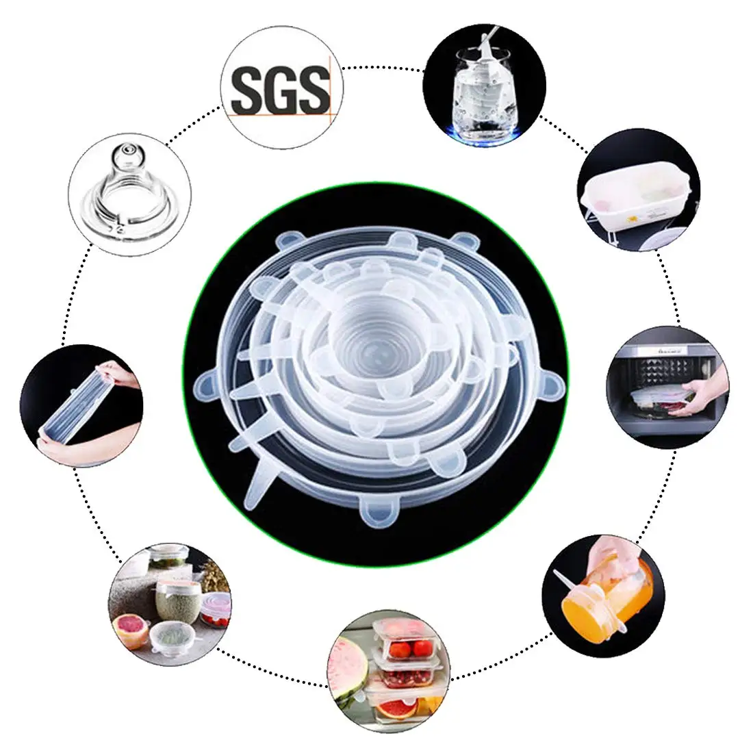 

Food Silicone Cover Cap Universal Silicone Lids for Cookware Bowl Reusable Stretch Lids Food Wrap Bowl Kitchen Stoppers 6 PCS