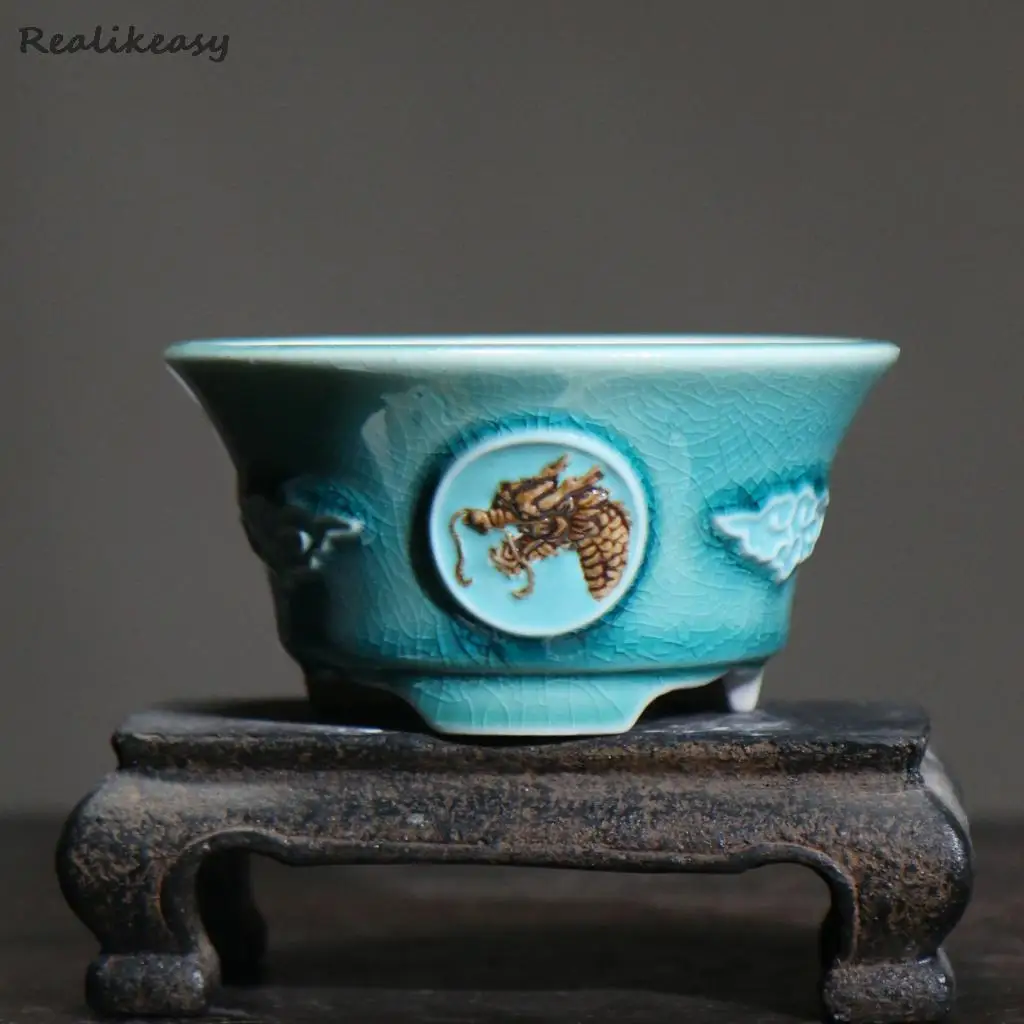 Purple Sand Flowerpot Bonsai Pot Colored enamel Dragon Painted Art Flowerpot Multifunctional Household Decorative Flower Pot 298