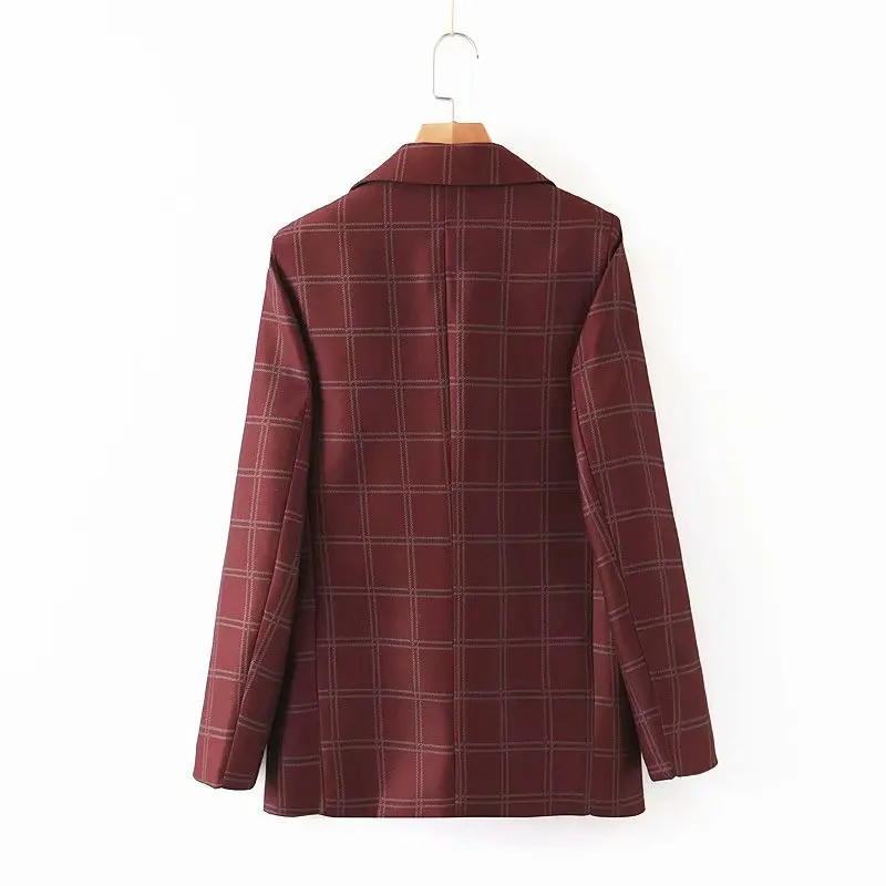 Осенне зимний винтажный клетчатый блейзер для женщин модные двубортные костюмы