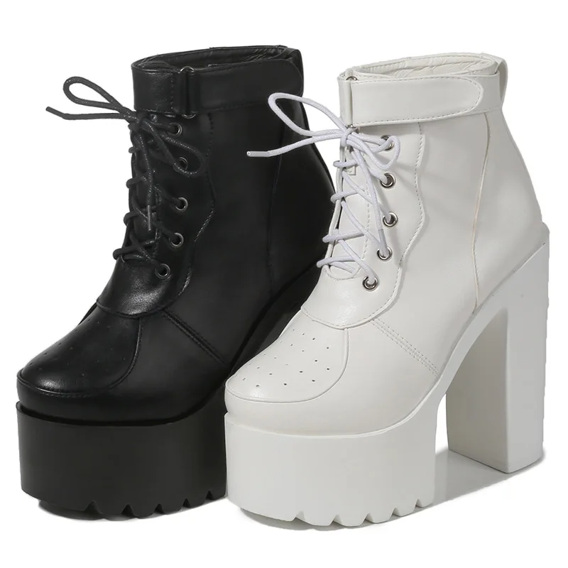 

14cm thick heel boots thick soled waterproof platform super high heel stage shoes breathable women's Boots