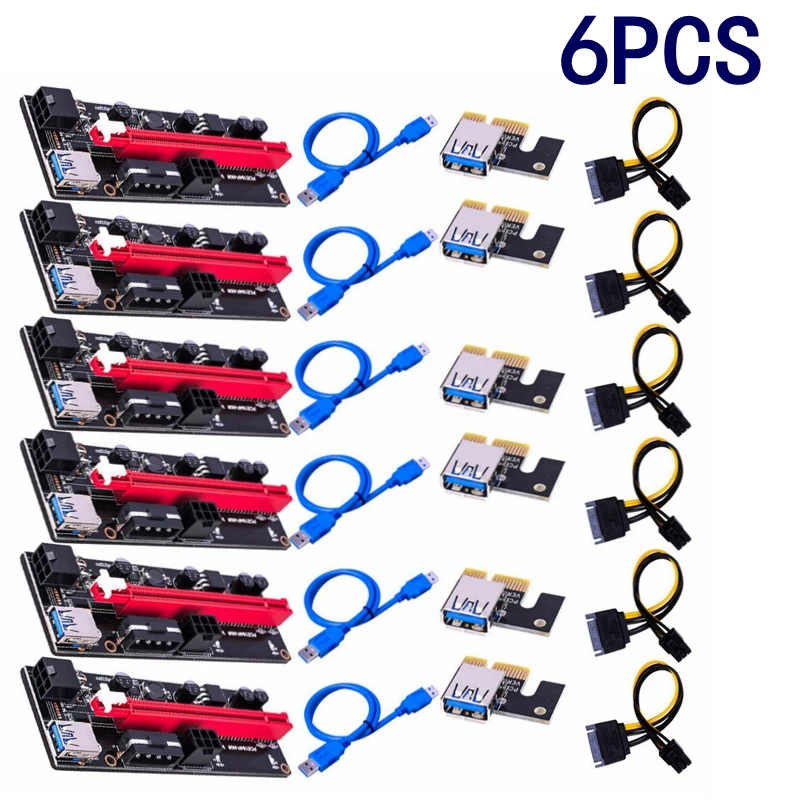 

6 шт. новейший VER009 USB 3.0 PCI-E Райзер VER 009S Экспресс 1X 4x 8x 16x Райзер адаптер карта SATA 15 контактов на 6 контактов кабель питания