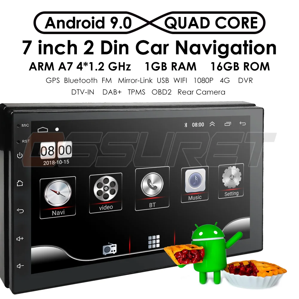 2Din Android 9,0 Автомобильный мультимедийный радио плеер " 1024*600 универсальный для Nissan vw gps Навигация BT Авторадио Стерео аудио плеер