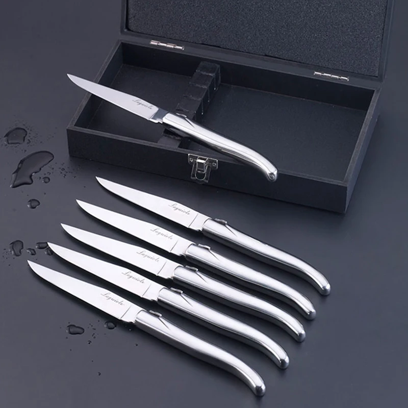 

6pcs/8pcs Solid Stainless Steel Laguiole Steak knives Table Forks Silver Dinnerware set Heavy Duty Tableware Kitchen Dinner set