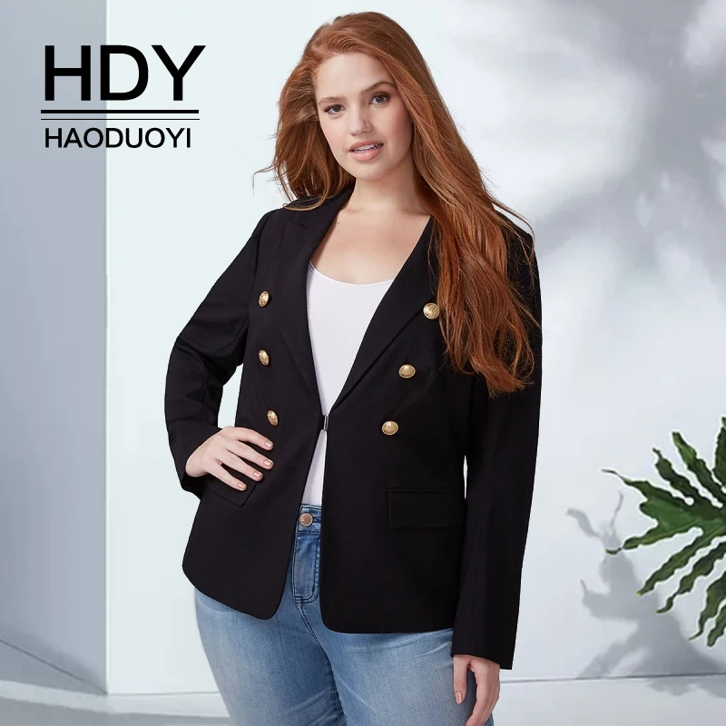 HDY Haoduoyi, осень, новая мода, Повседневный, двухрядный, на пуговицах, простой стиль, черный, тонкий, большой размер, женская одежда, костюм, куртка