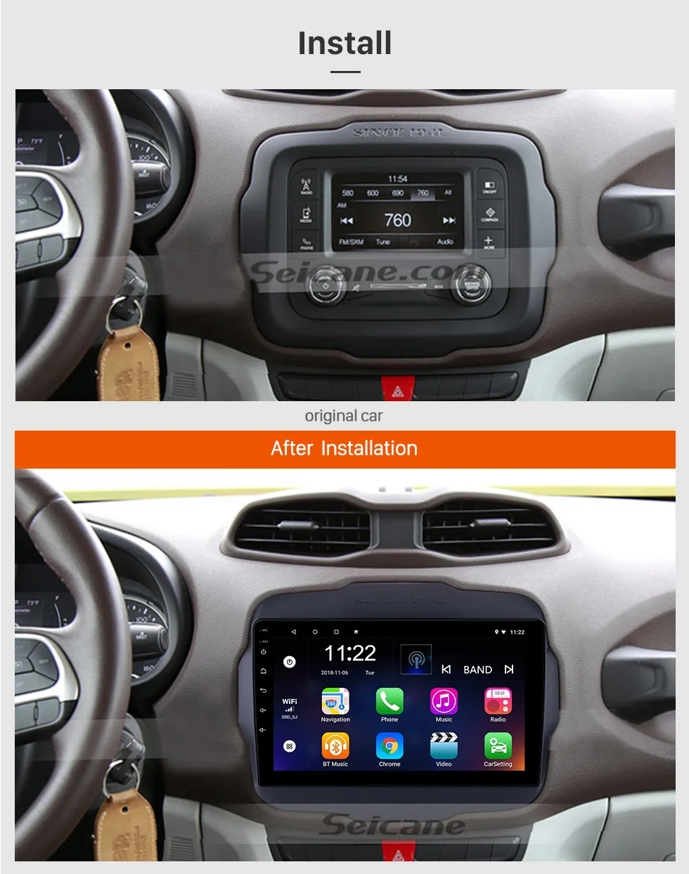 Seicane 9 дюймов Android 9,0 автомобильный радиоприемник с навигацией GPS для Jeep Renegade головное устройство плеер Поддержка 1080P видео резервная камера