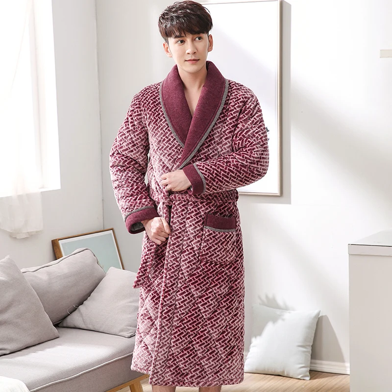 New 2022 Velvet+Cotton Padded Men Thick Big Yards M-3XL Winter Kimono Homme Peignoir Bathrobe Warm Robes Pajamas Male's Bathrobe
