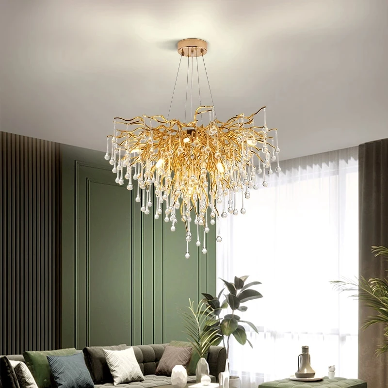 

Nordic Luxury Gold Crystal Chandelier LOFT Villa Large Lustre LED Chandeliers for Living Room Restaurant Lighting Luminaire
