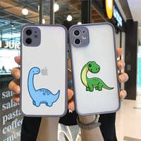 phone case for iphone 12 11 mini pro xr xs max 7 8 plus x cartoon dinosaur matte transparent gray cover