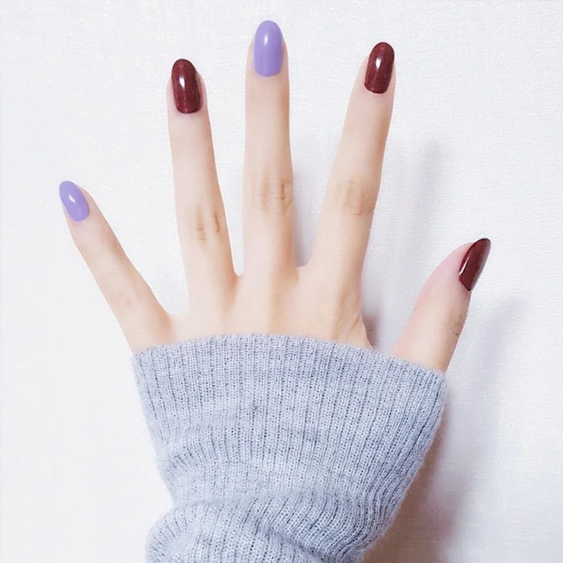 

Новый 24 шт./кор. красный цвет: пурпурный, с круглым носком, Модные поддельные накладных ногтей DIY нейл-арта украшения поставки