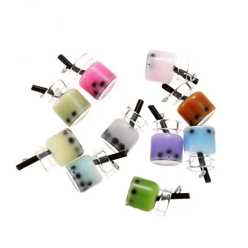 

10Pcs Resin Pearl Milk Tea Charms Bubble Tea Fruit Juice Cup Bottle Pendant For Jewelry DIY Earrings Necklace Key Chain Making