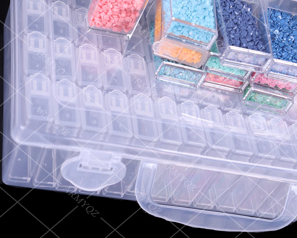 PDMDOG-caja de almacenamiento de diamantes, contenedor de 64 piezas, soporte de pintura de diamantes de pl&aacute;stico, nuevos accesorios de pintura-4