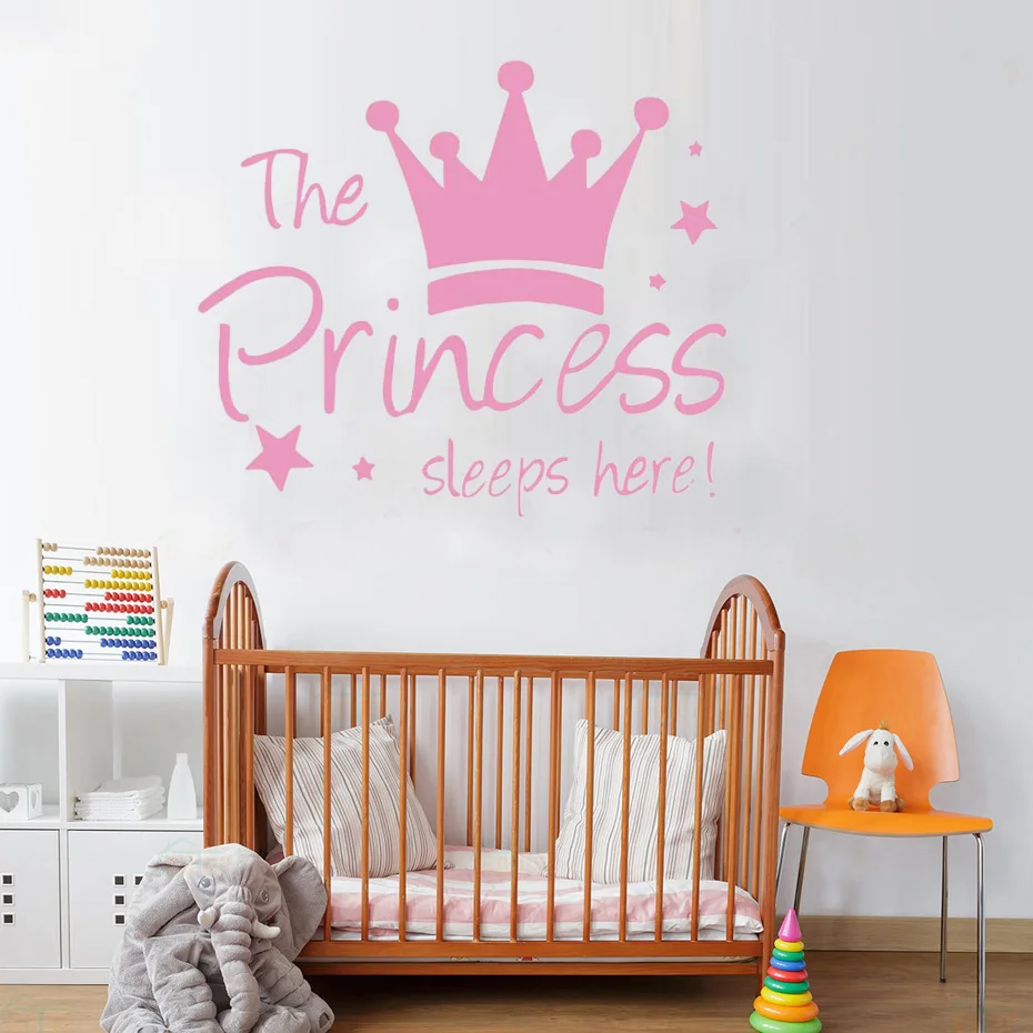 

WJWY The Princess Sleep Here Wall Stickers Crown Stars Wall Decals For Kids Room Girls Bedroom Home Decor Vinyl Art Murals Decor