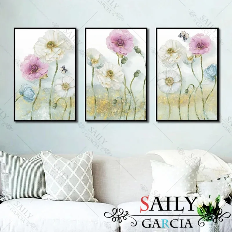 

Nordic Posters and Prints White Pink Blue Poppy Flower Canvas Painting Modern Living Room Home Decoration Wall Art Pictures