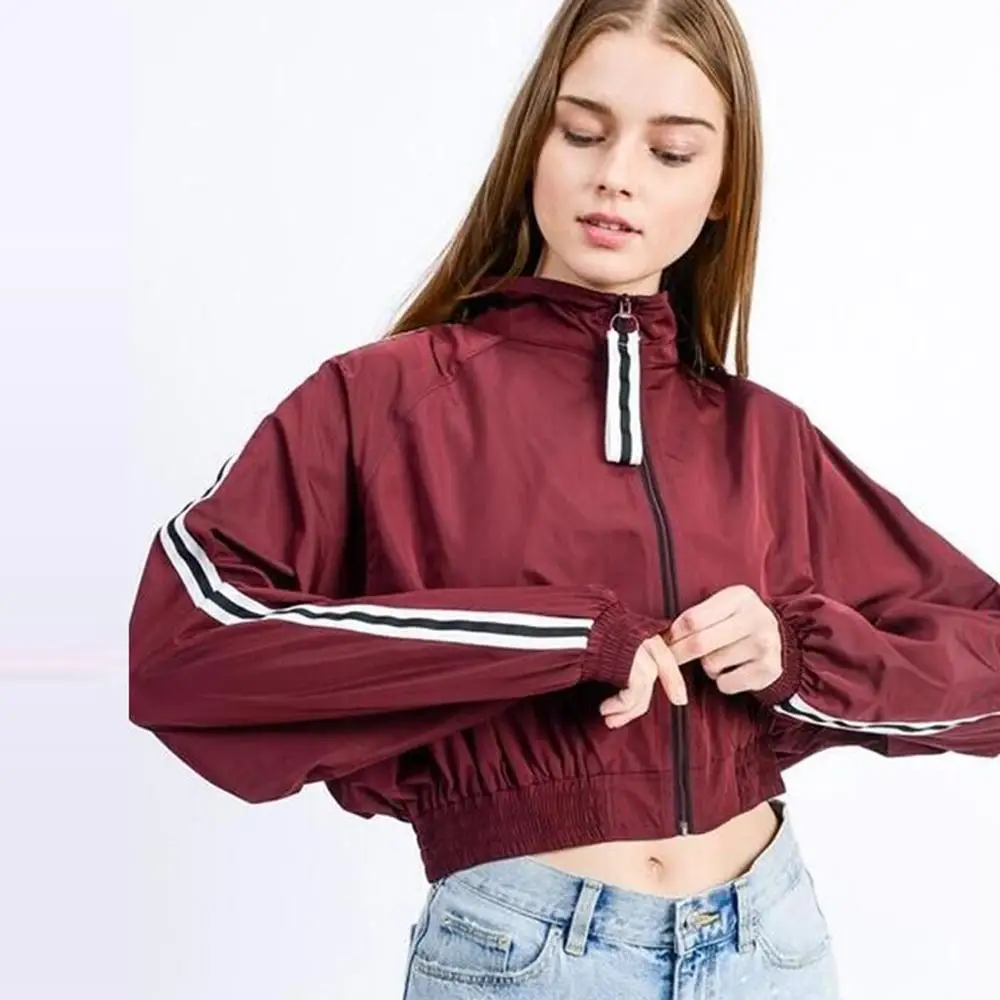 Уличная спортивная куртка пальто женская контрастная с длинным рукавом