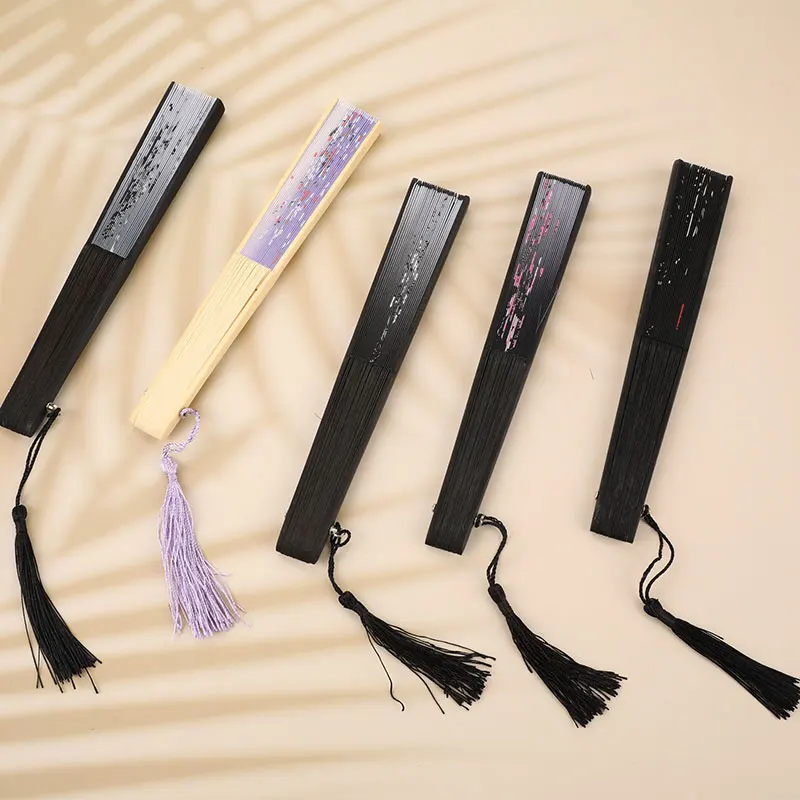 Chinese Japanese Folding Fan Wooden Shank Classical Dance High Quality Tassel Elegent Female | Дом и сад