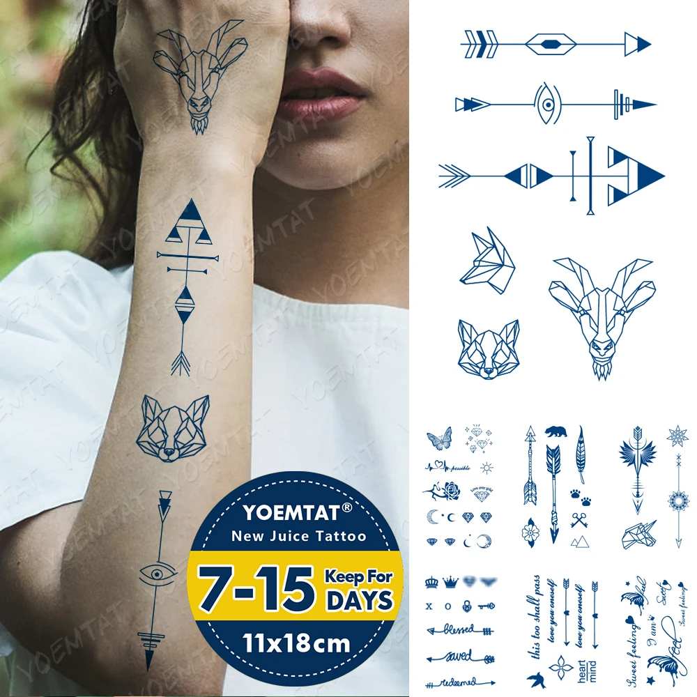 

Juice Ink Tattoos Body Art Lasting Waterproof Temporary Tattoo Sticker Arrow Animal Tatoo Arm Fake Mini Text Word Tatto Women