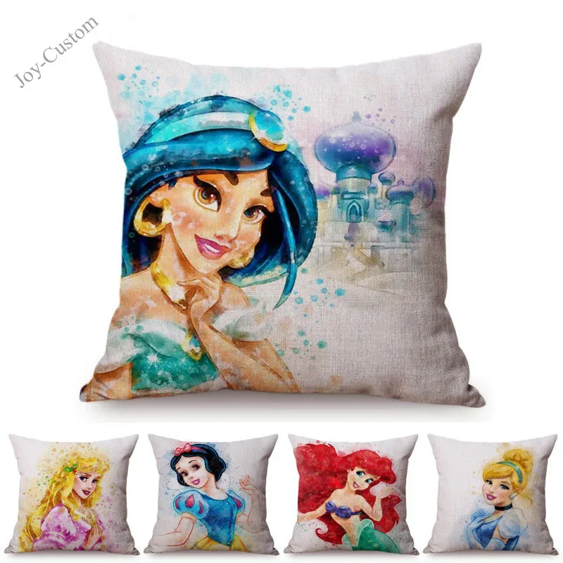 Fairy Tale Snow White Princess Printed Cushion Cover Mermaid Ariel Rapunzel Home Decorative Sofa Car Chair Throw Pillow Case |