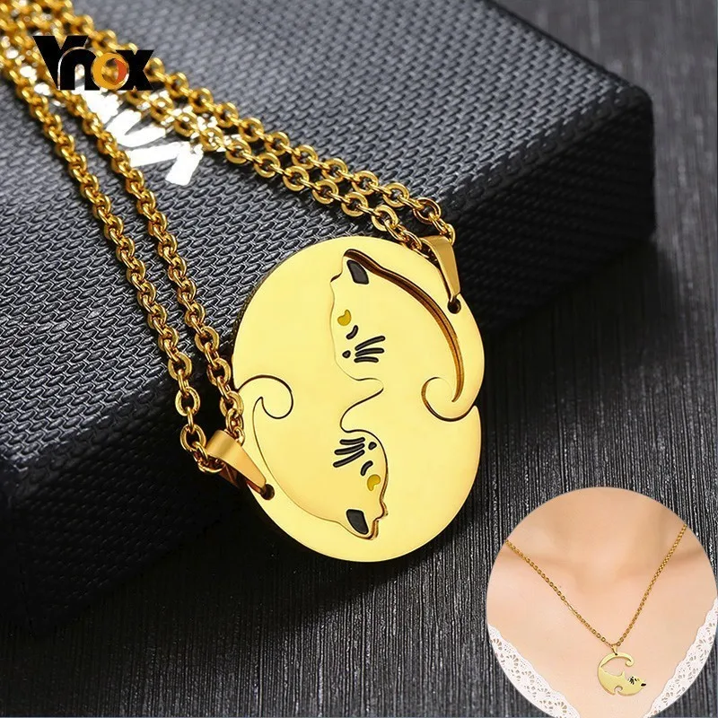 Подвески для влюбленных кошек Vnox из нержавеющей стали Yingyang ожерелья женщин и