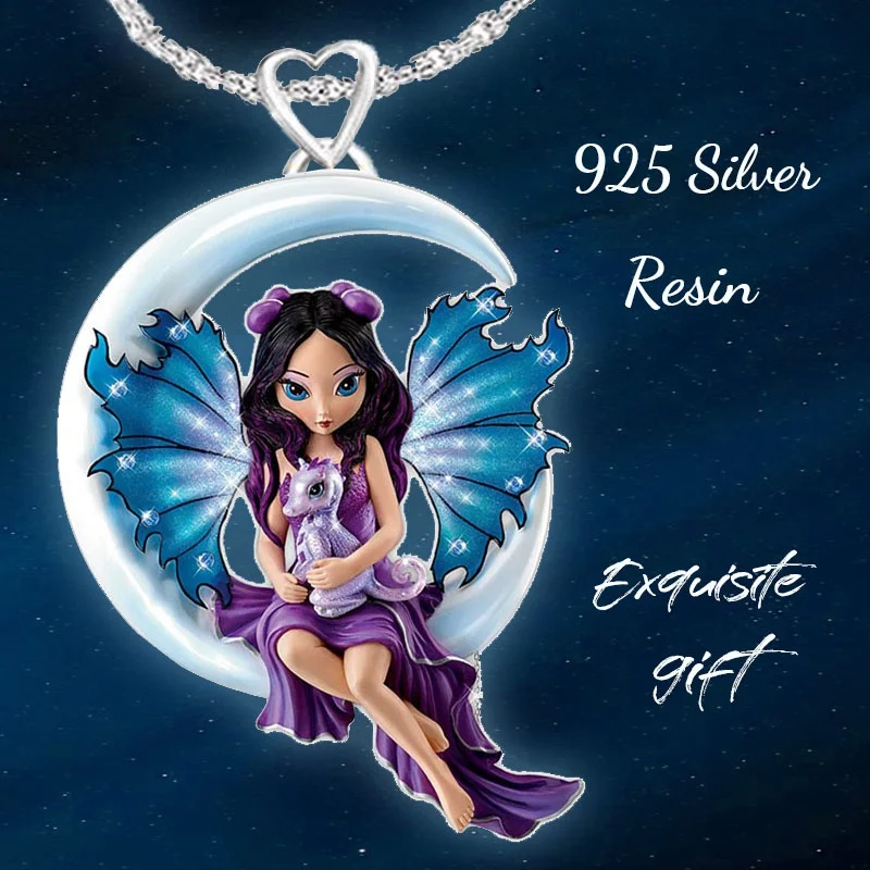 

Elegant Fashion Women 3D Printing Choker Resin Purple Moon Girl Pendant Casual Party Princess Necklace Jewelry