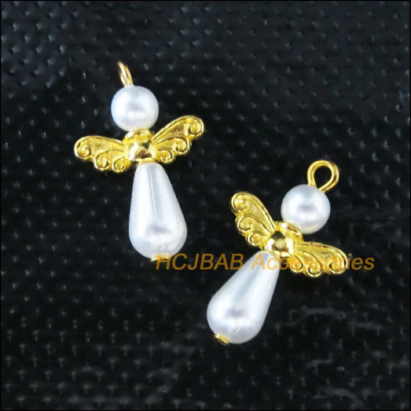 30 шт. цвета: золотистый Цвет Крылья белые бусины Танцы амулеты ангелы Подвески