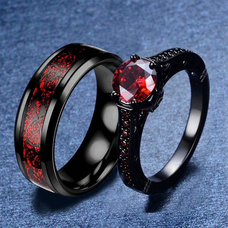 Fashion Luxury Red Engagement Wedding Ring Couple Ring Simple Retro Style Exquisite Jewelry Anniversary Gift Men and Women Ring