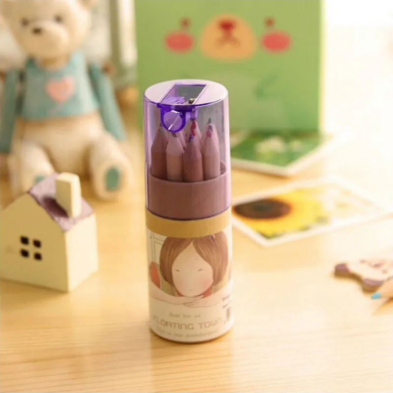 Фиолетовая оболочка милая плавающая девушка 12 цветов маленький карандаш ручка