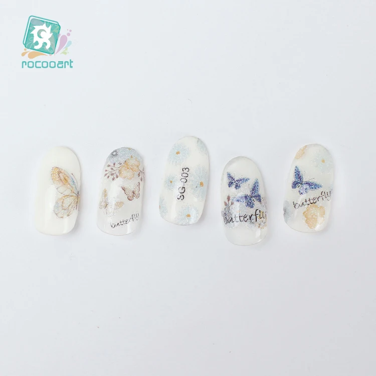 Rocooart Flash Powder Nail Stickers Glitter Flowers Diamond Art Decoration DIY Adhesive Wraps Manicure Foil Decal | Красота и