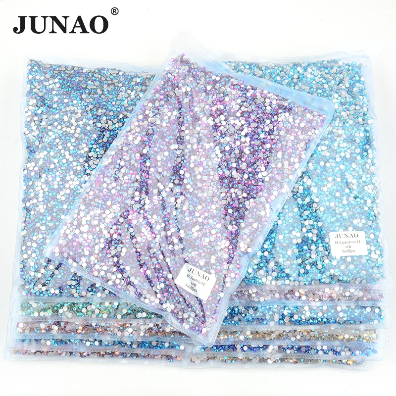 

JUNAO Wholesale ss6 ss8 ss10 ss12 ss16 ss20 ss30 Gold Lt Rose Color Non Hotfix Rhinestone Flatback Nail Art Crystal Decoration