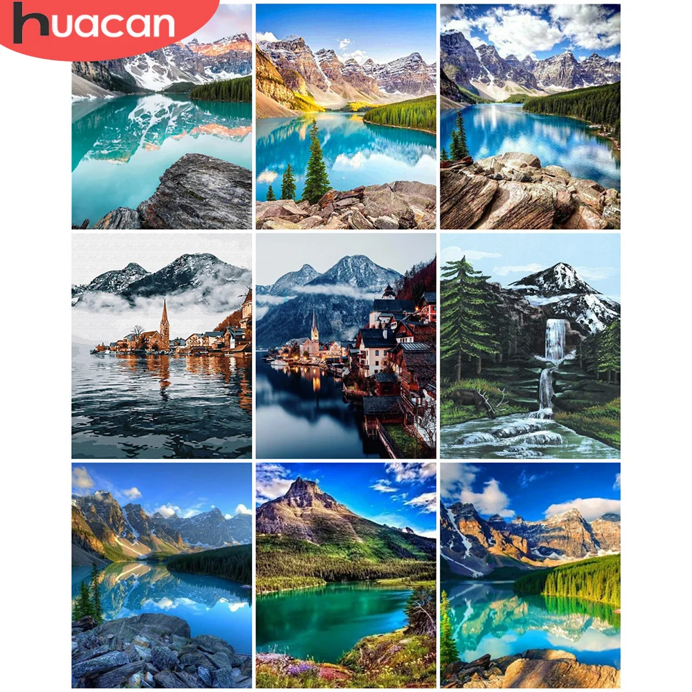 

HUACAN DIY Picture By Numbers Mountain Wall Art On Canvas Acrylic Unique Gift Paint By Numbers Lake Landscape For Living Room