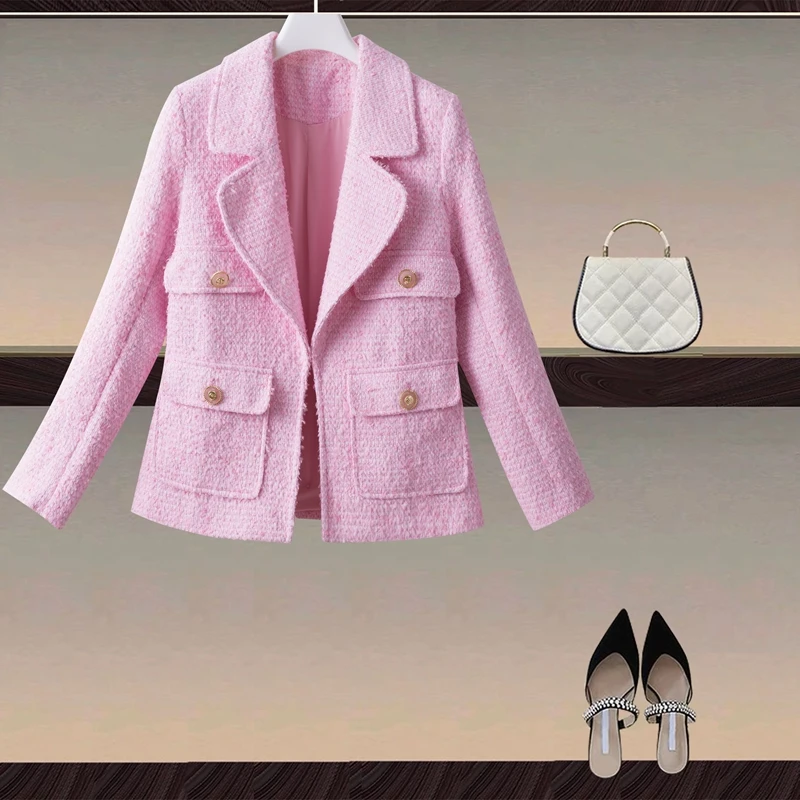 

2021 Autumn Winter New Women's Wool Tweed Suit Collar Long-sleeved Short Coat Jackets for Women