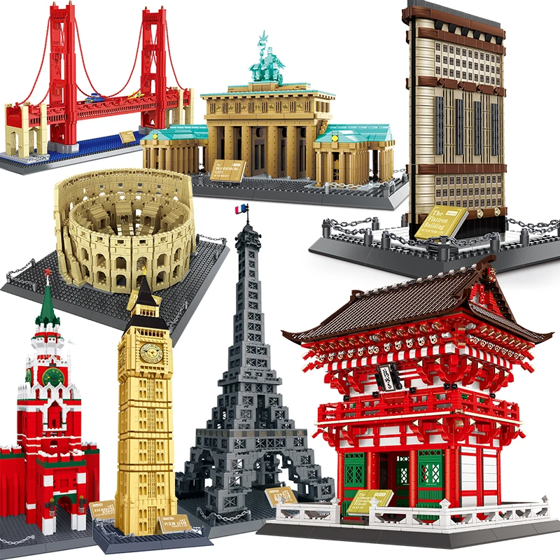 

City Architecture Model Building Blocks Studio Temple Taj Mahal Big Ben Eiffel Tower London New York Germany Construction Toys